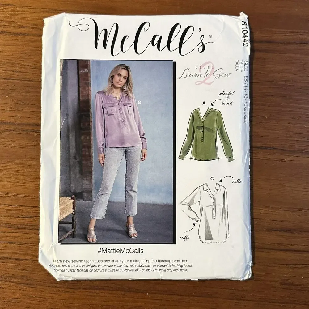 NEW UNCUT McCALLS SEWING PATTERN M10442 MISS'S SHIRTS TOPS Sz 14-22